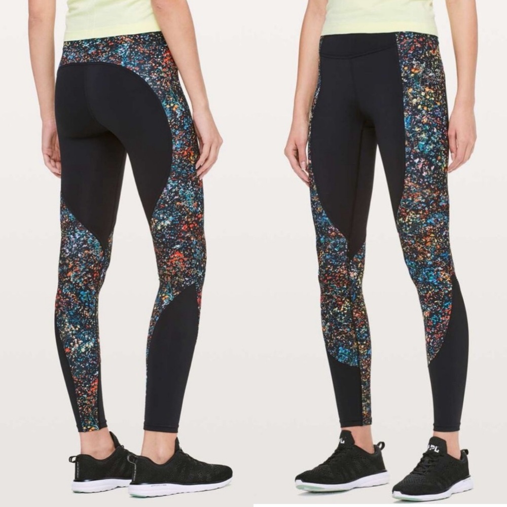 Lululemon Wake and Train Leggings - Sz 4, Black/Floral, 26.5”